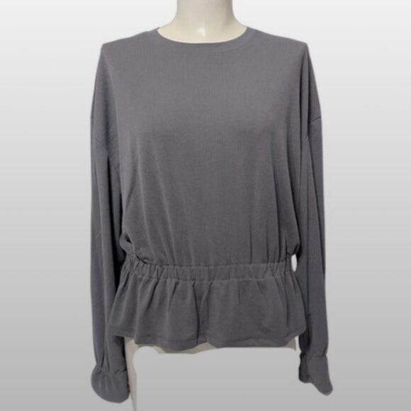A NEW DAY gray ribbed drop shoulder round neck peplum top M - Picture 2 of 6